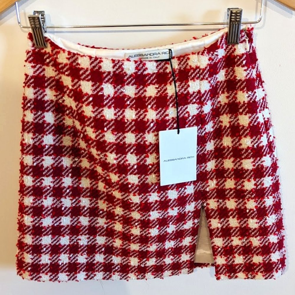 ALESSANDRA RICH Checked wool-blend tweed mini skirt